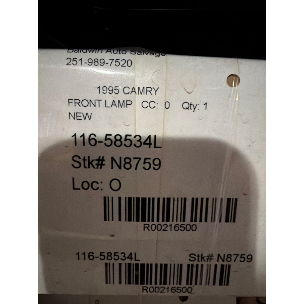 1995 Toyota Camry Front Lamp Headlight Assembly Left Driver Side 116-58534L NEW